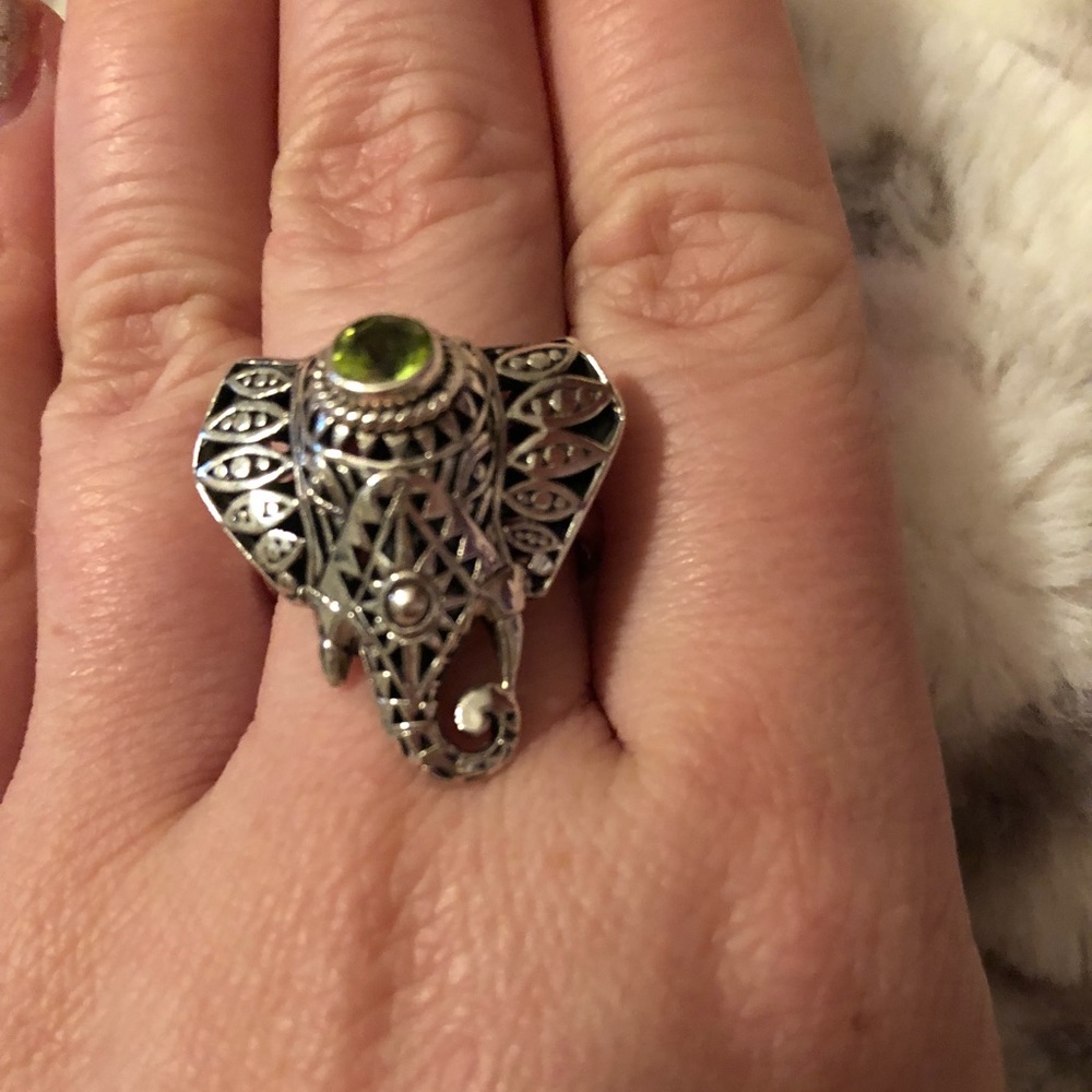 Sterling silver elephant rings with peridot